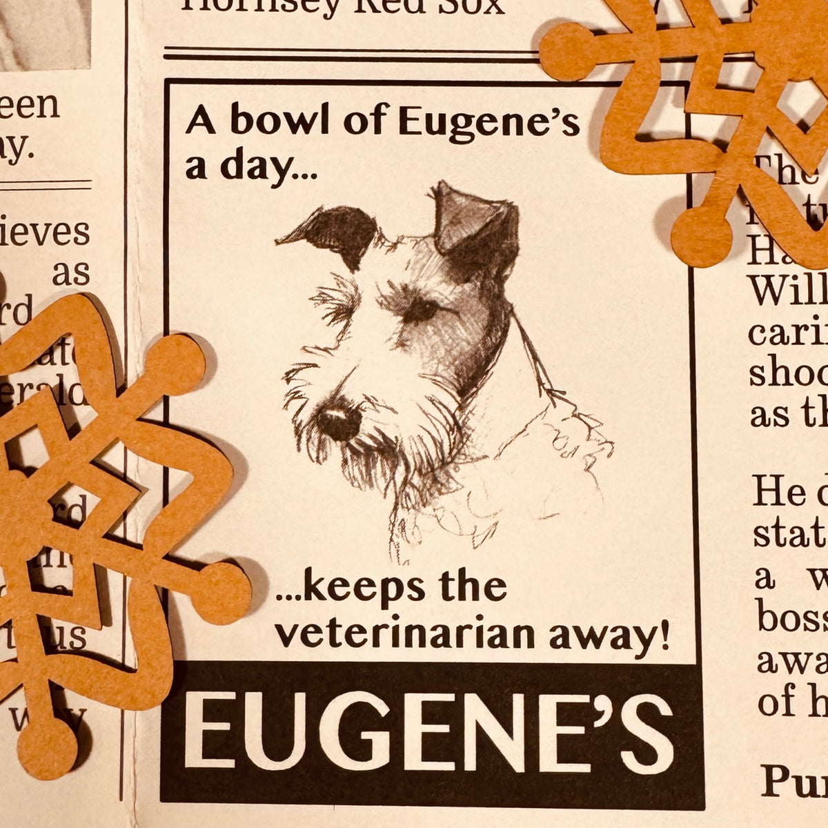 Newspaper detail showing a dog
