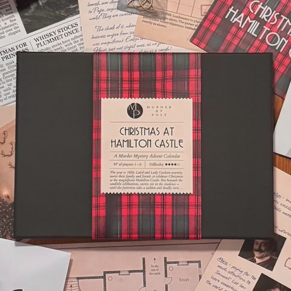 Video showing snapshots of a murder mystery advent calendar called 'Christmas at Hamilton Castle'