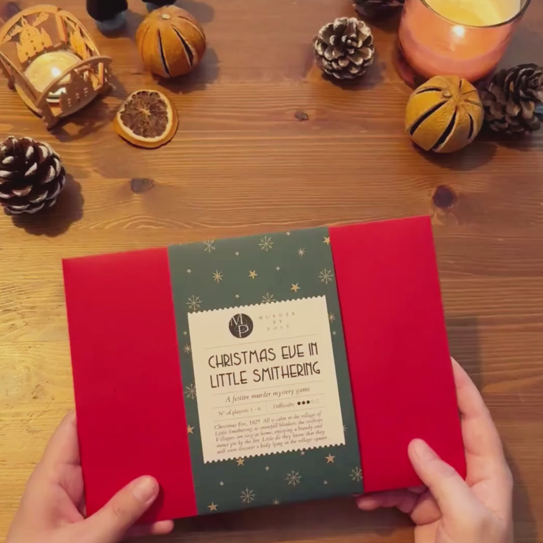 Video showing the items included in the murder mystery 'Christmas Eve in Little Smithering'
